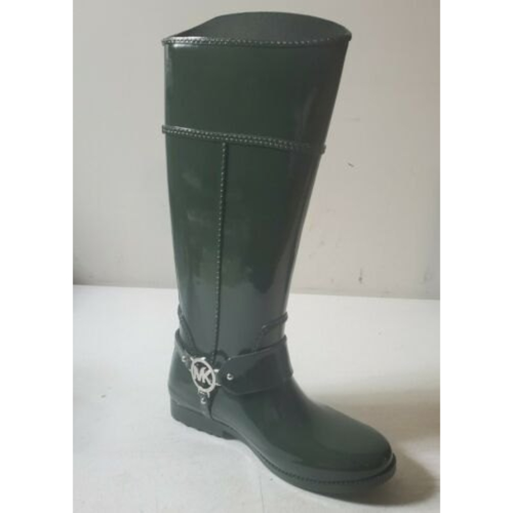 Women's Shoes Michael Kors FULTON HARNESS RAINBOOT Knee High Rubber GREEN